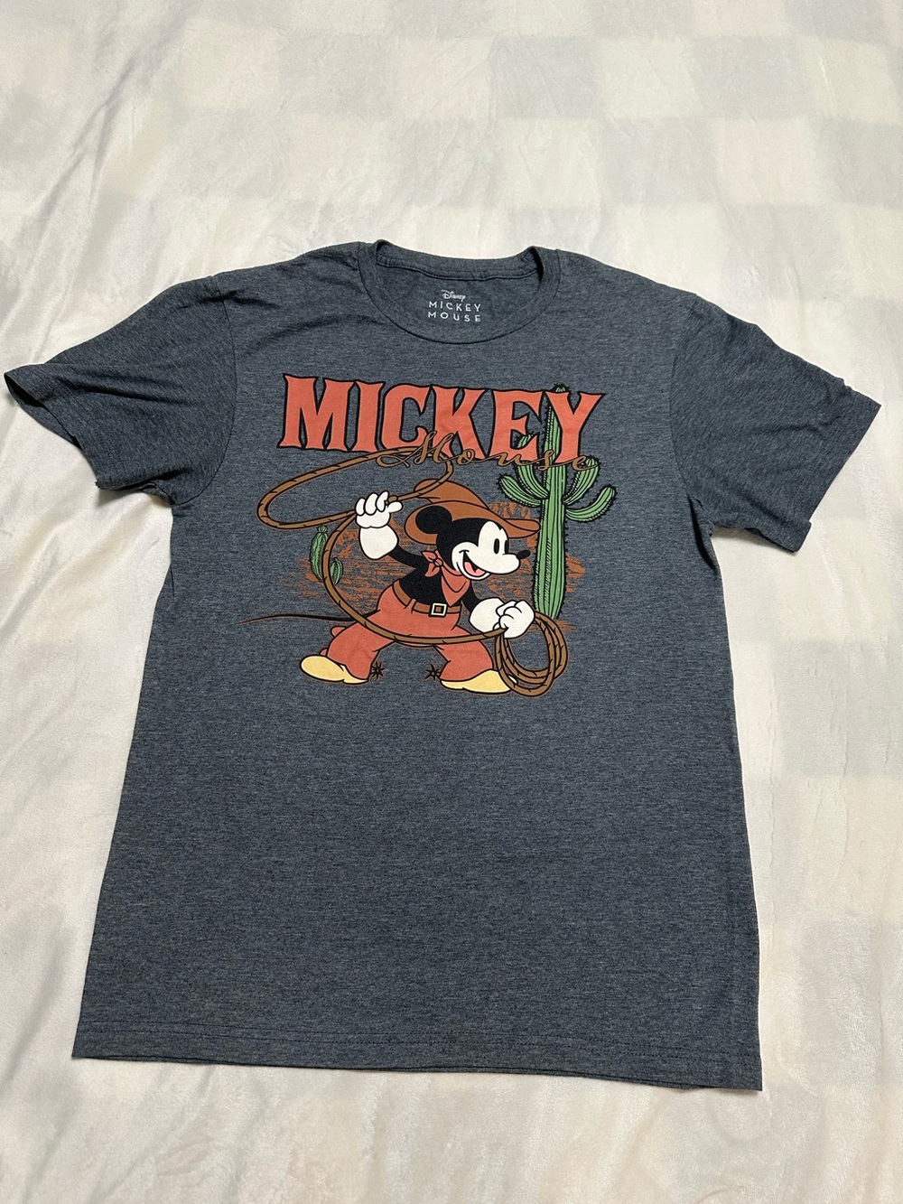 Disney Mickey Mouse Cowboy Graphic T-Shirt Mens S Black Western Lasso Cactus